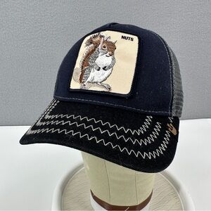 Goorin Bros Trucker Hat Cap Squirrel Master NUTS Patch Snapback Navy Black Gray